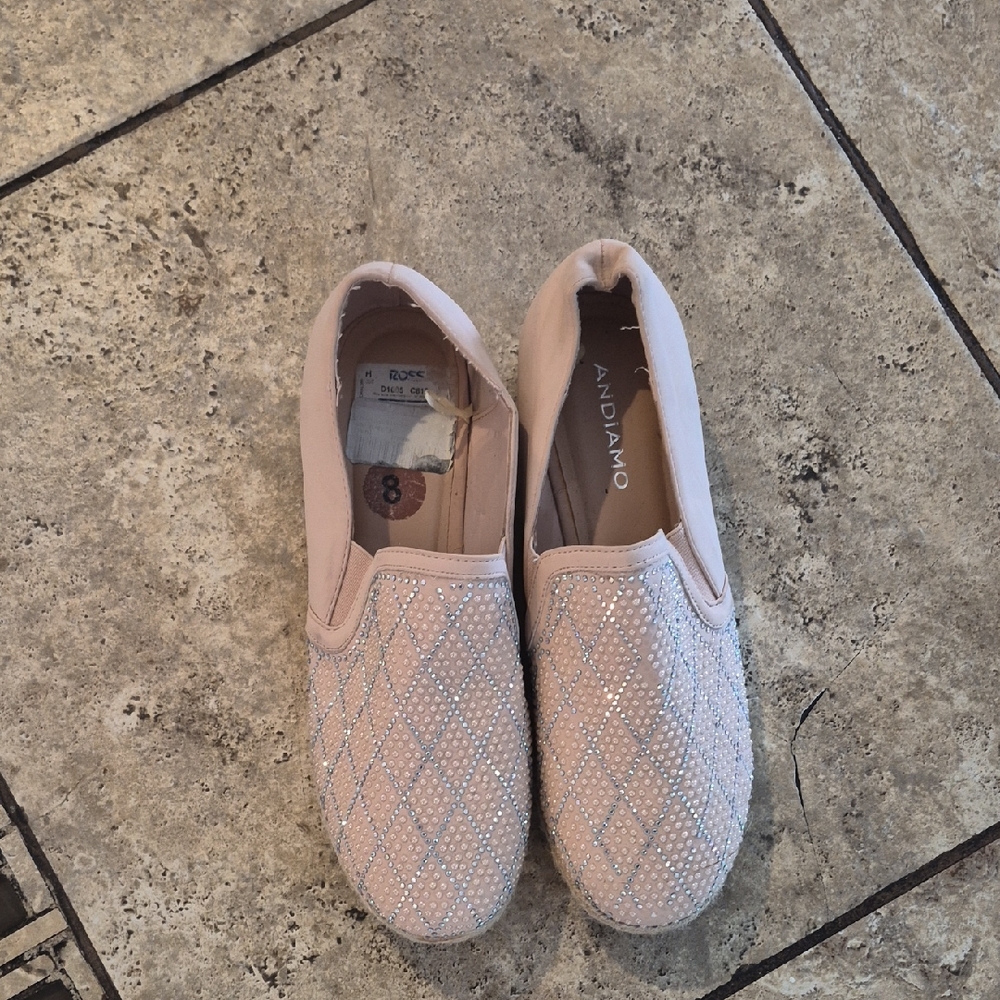 Andiamo Women's Blush Quilted Slip-On Flats with Rhinestones